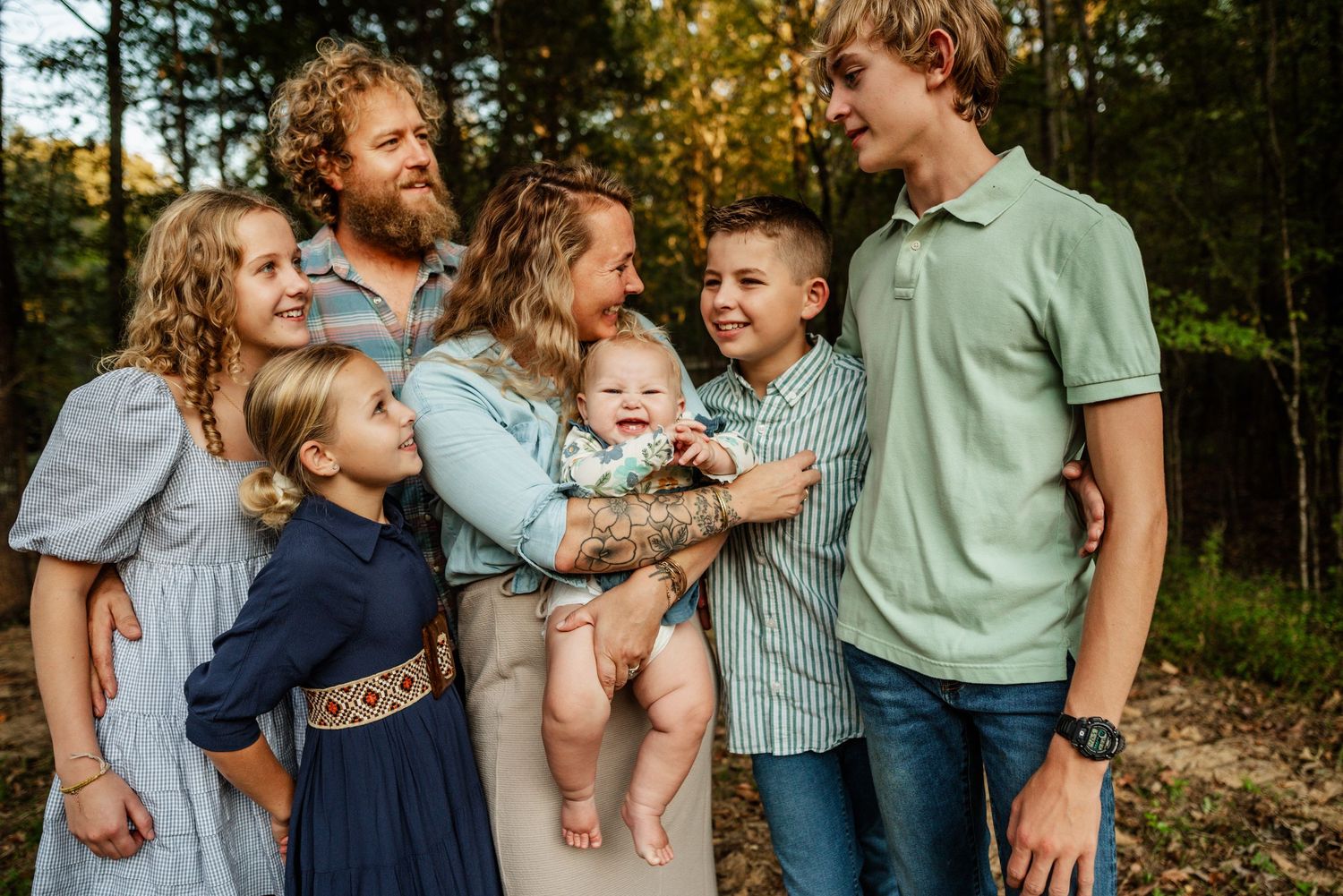 Memphis Family Portrait of homeschool family on farm in Collierville, Tennessee during golden hour.