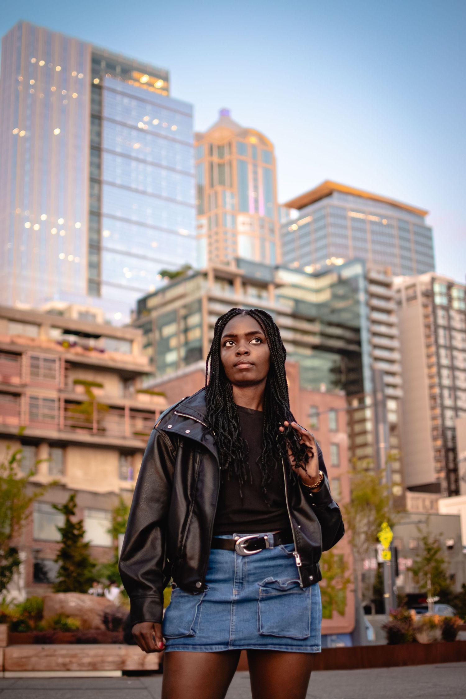 Seattle senior graduation portrait with city background at the Waterfront.