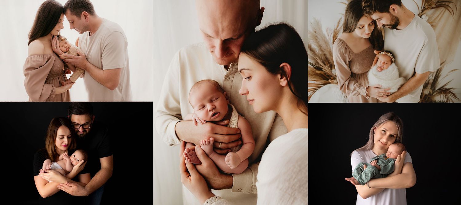 Krosno, Gorlice, naturalna fotografia rodzinna i dziecięca, Sesja noworodkowa z rodzicami – czuły portret mamy i taty.