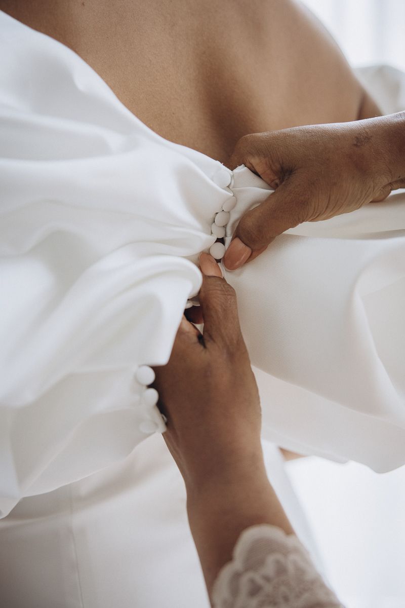 Elegant bride dress during wedding preparation in Barcelona
