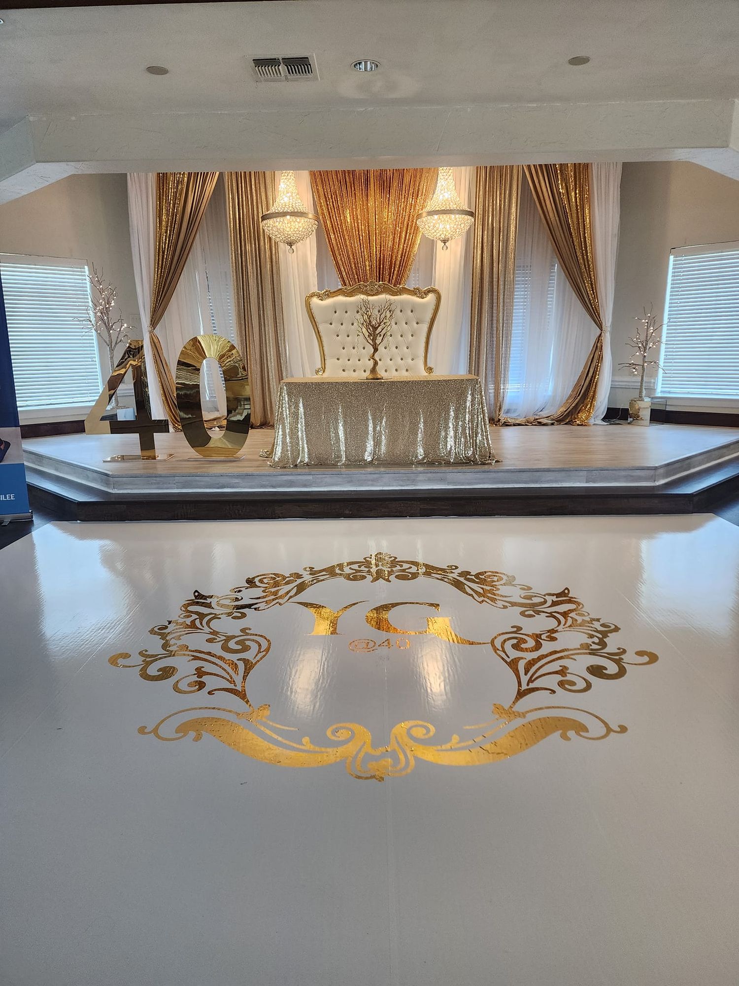 Dallas quince venue with ballroom-style design, chandelier lighting, and ample space for quinceañera courts and family celebrations