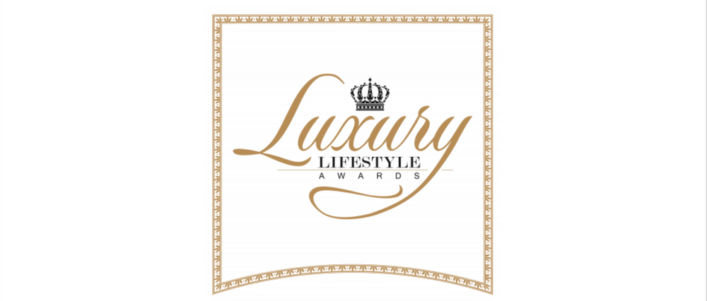 Elegant 'Luxury' logo design with cursive typography and crown emblem in beige dotted border frame.