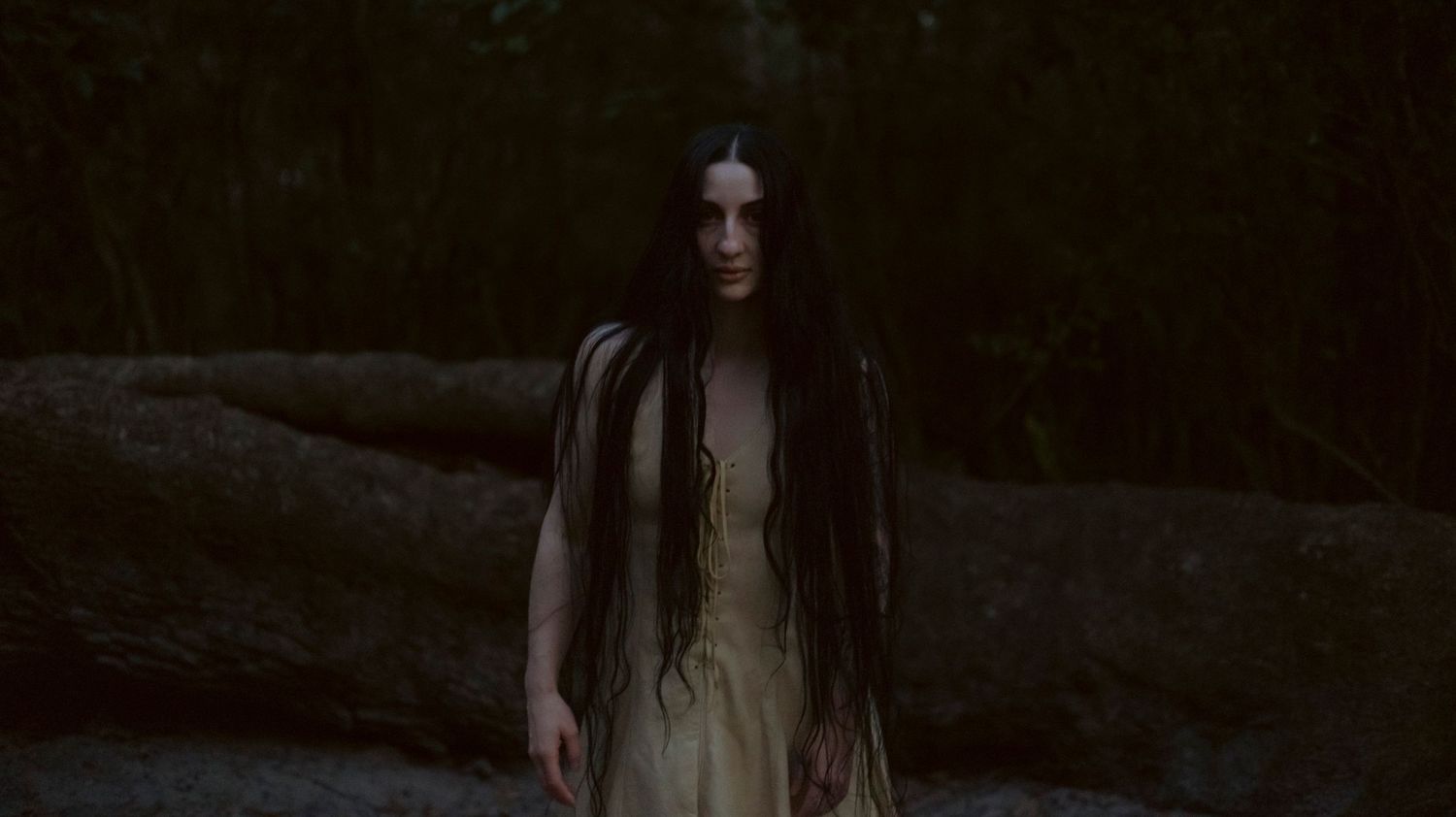 Moody atmospheric portrait in a dark, vintage style with dramatic lighting and shadows.