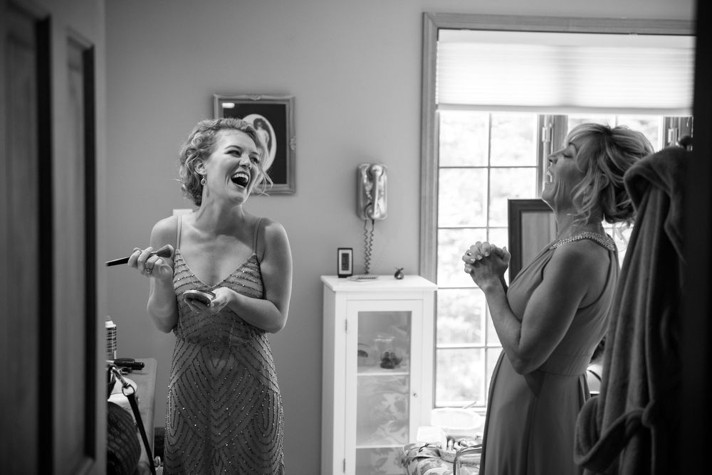 Black and white photos showing preparations in a sunlit room.