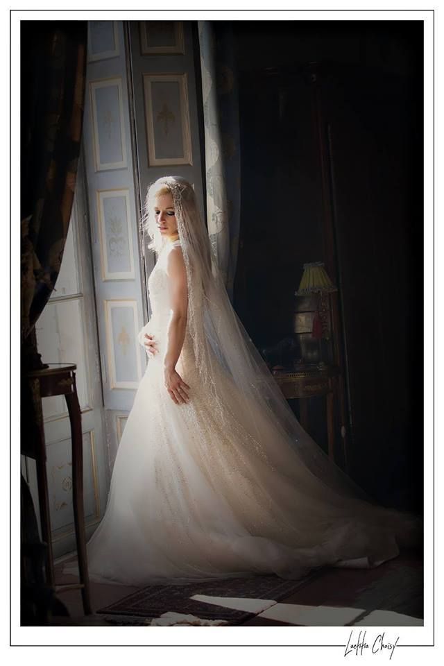 Fine art bridal portrait by the window at Château de Pouget, South of France destination wedding photography