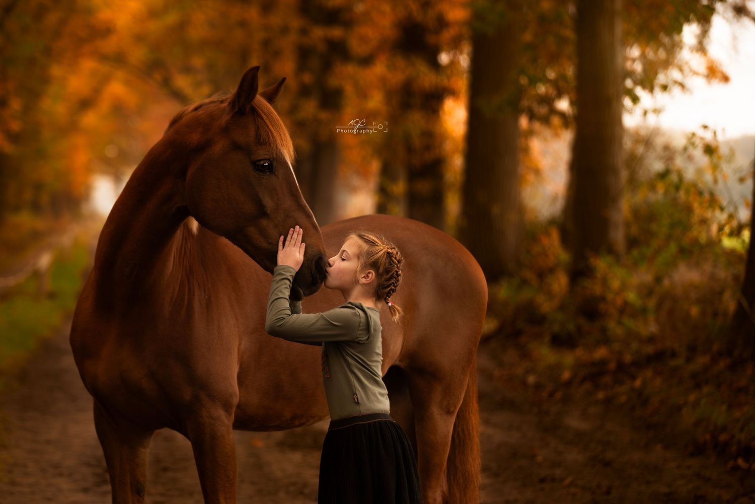 Klein meisje met haar pony tijden fotoshoot door professionele fotograaf.