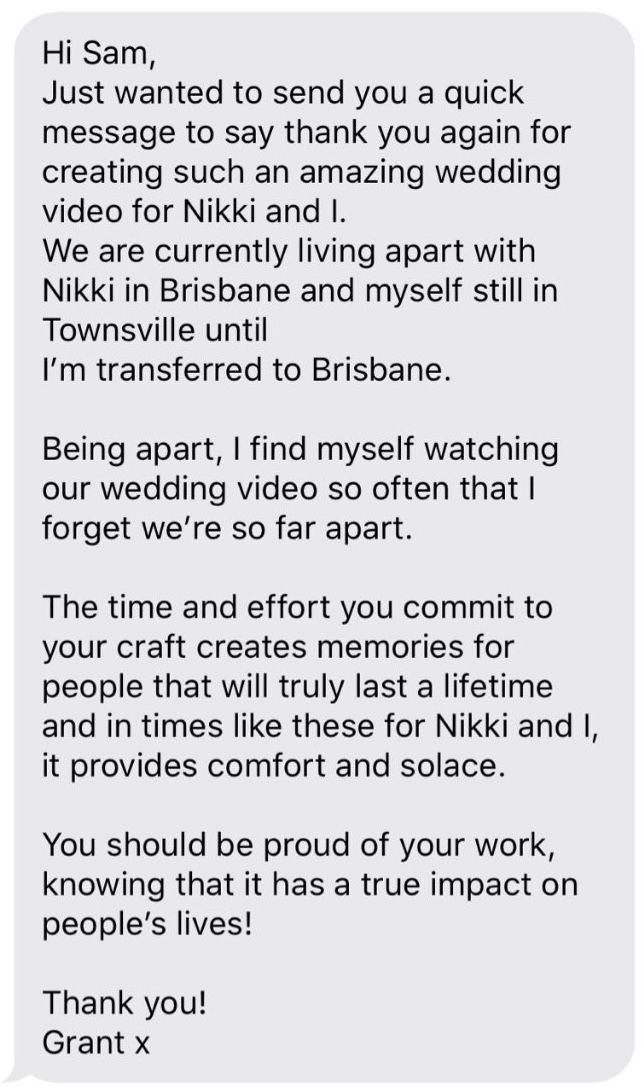 Toowoomba Wedding Videographer - Testimonial