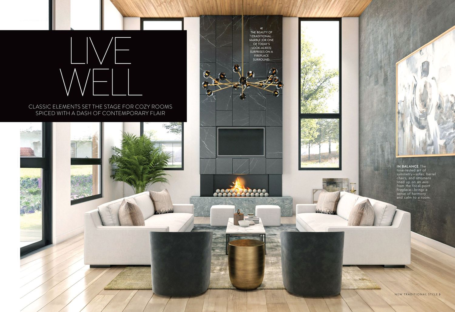 Modern minimalist home interior spreads featuring clean lines and neutral color schemes.