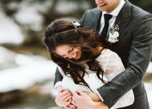 Intimate close-up shots of tender wedding moments in winter.