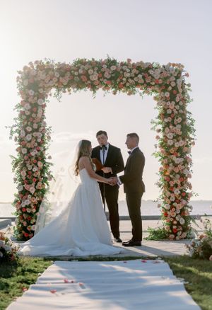 Wedding ceremony of bride and groom at the Ringling in Sarasota Florida.