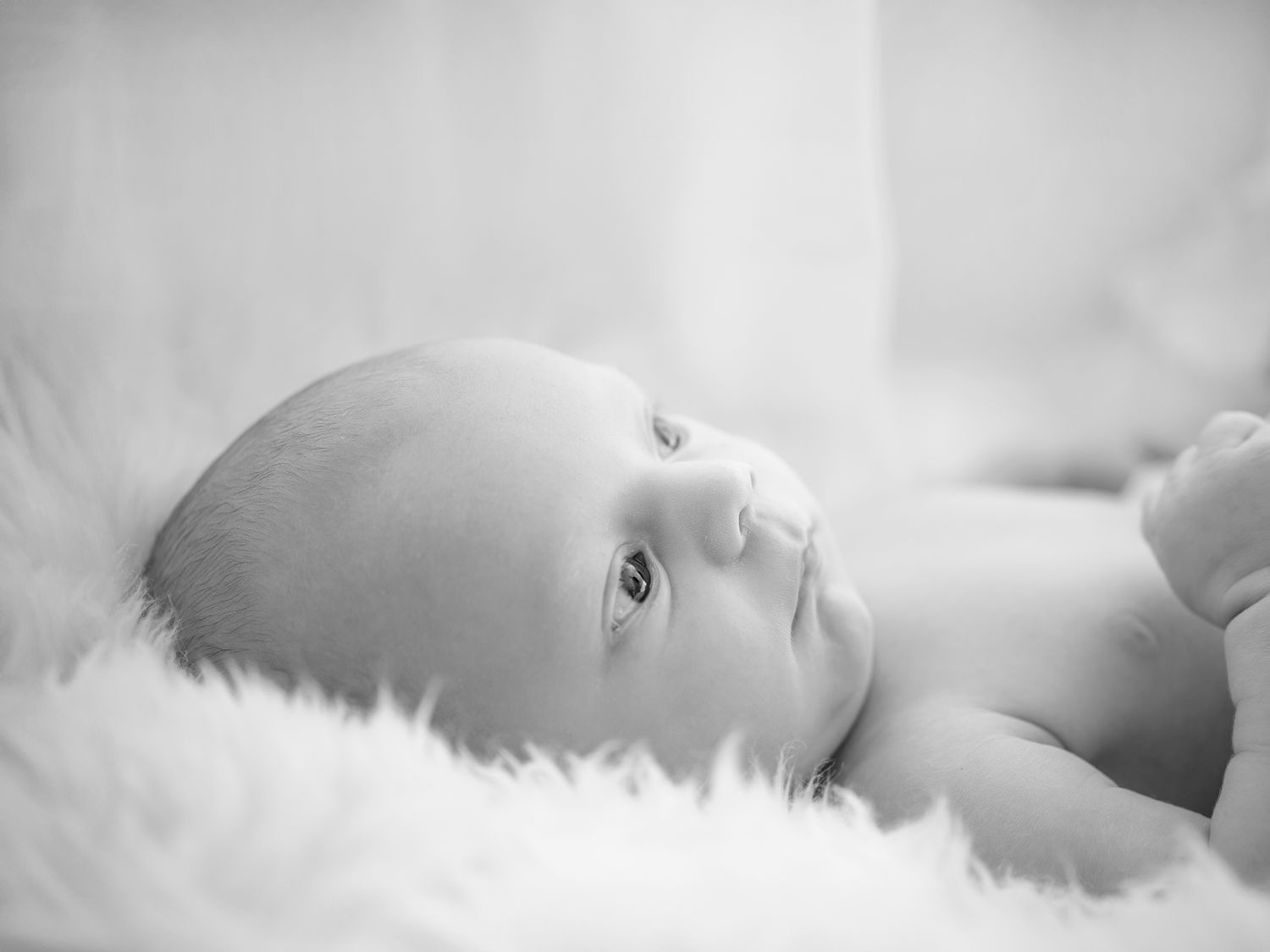 Nyfödd bebis i svartvitt, nyföddfotografering Västerås