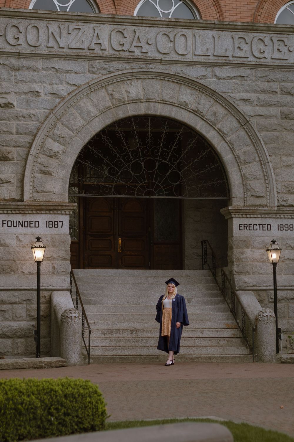 A Gonzaga University graduate in cap and gown.