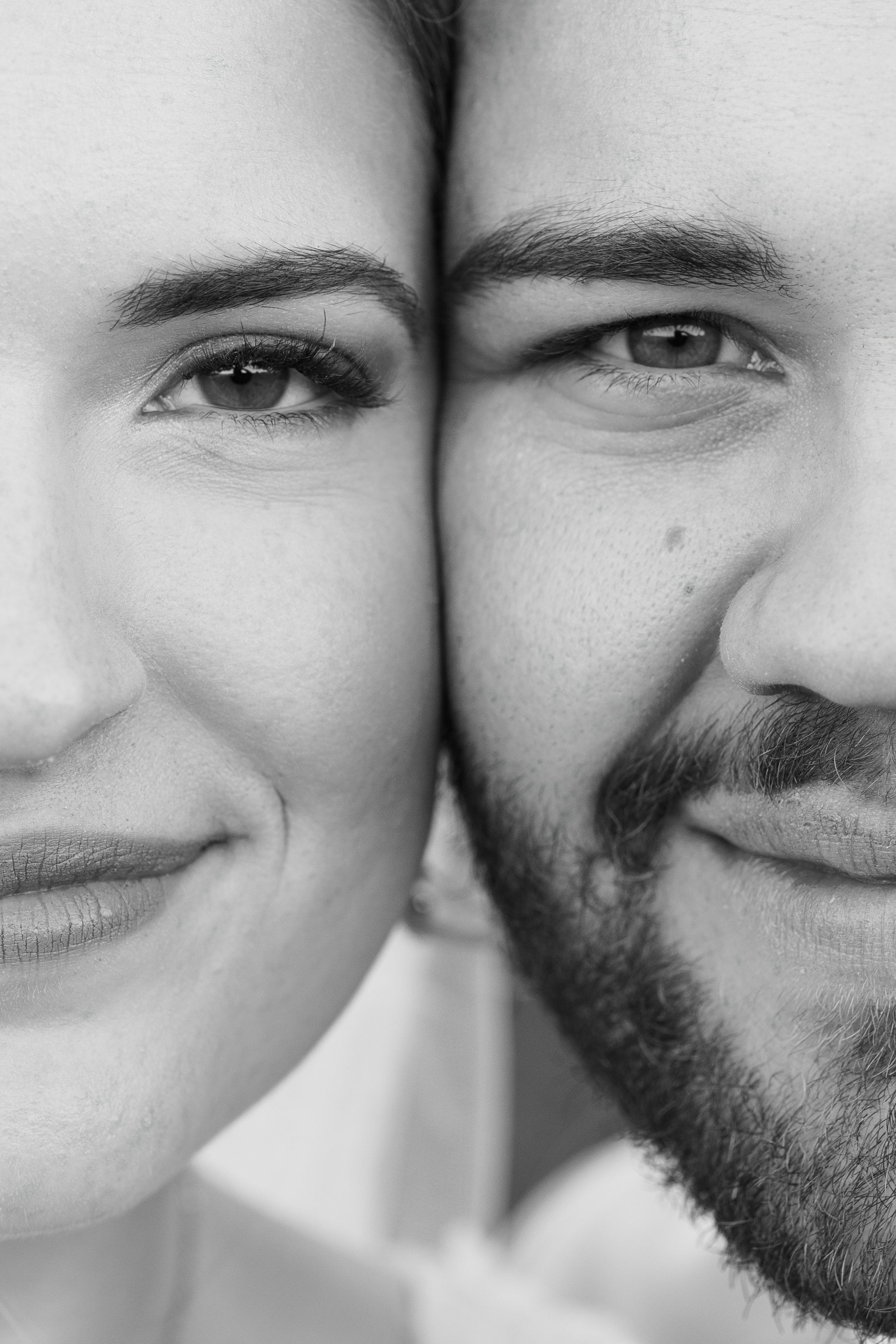 Black and white close-up image showing a series of cropped facial features arranged in a horizontal strip.