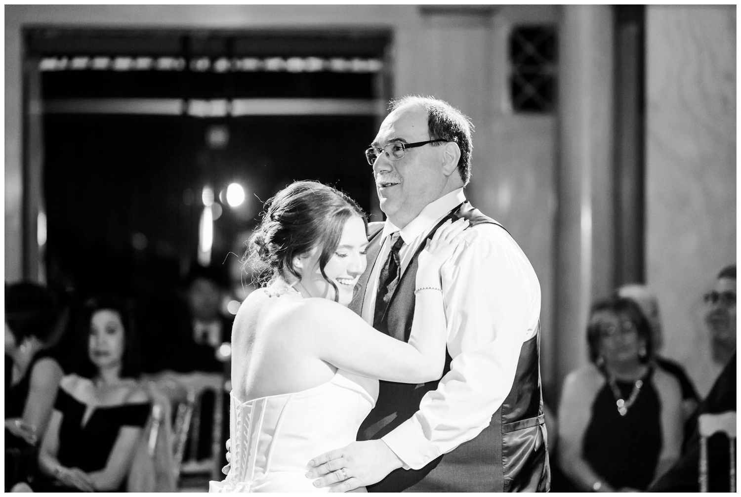 A series of black and white dance photos showing couples performing ballroom dance moves on a dance floor.