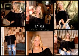 Vintage-styled senior portrait collection with mixed indoor and outdoor settings.