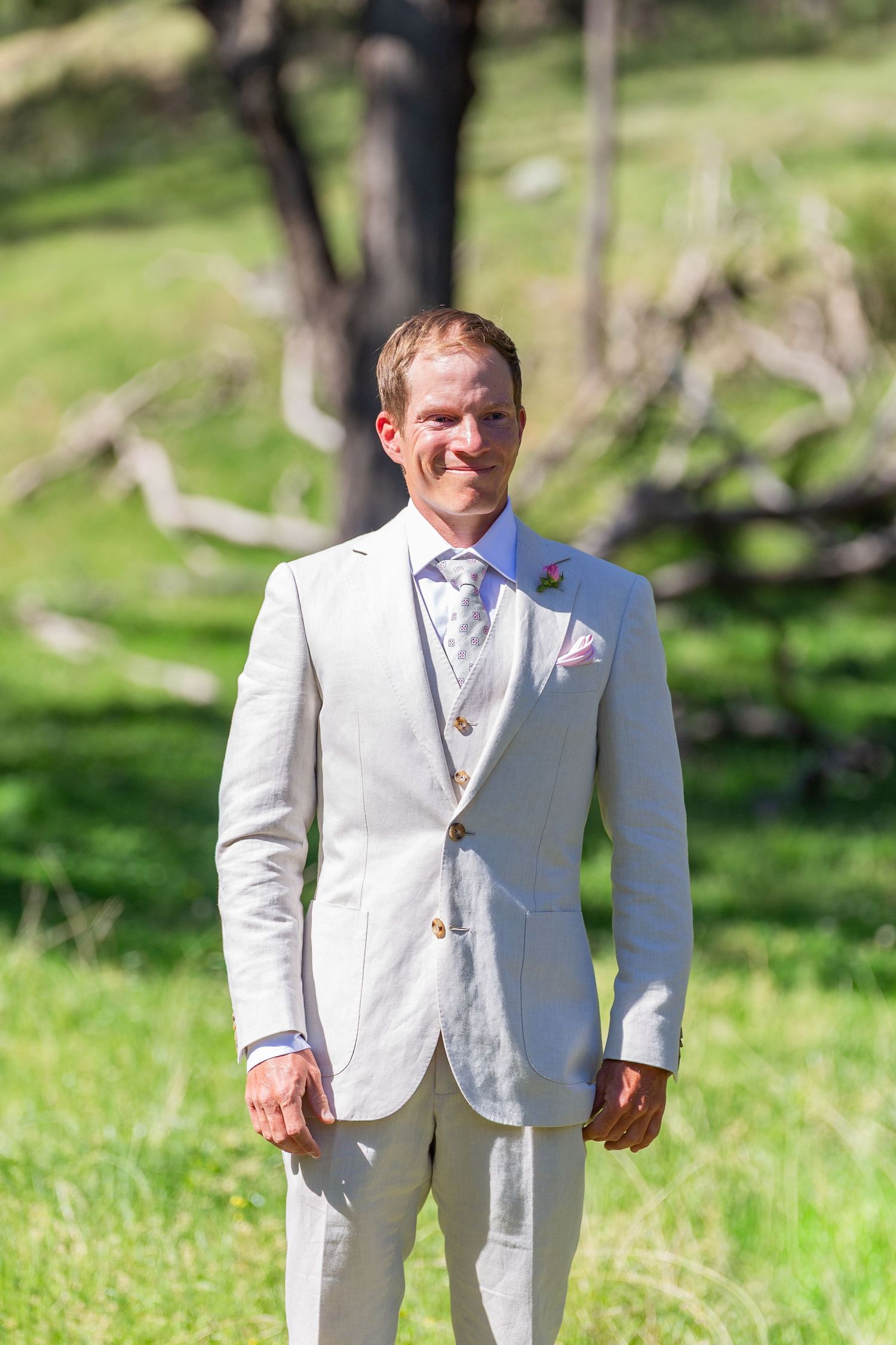 Groom watching bride walk down the aisle at Scone NSW Country Wedding