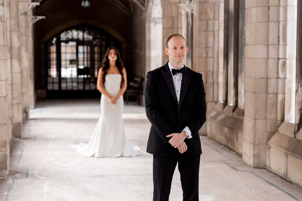 Knox College couple first look wedding photos