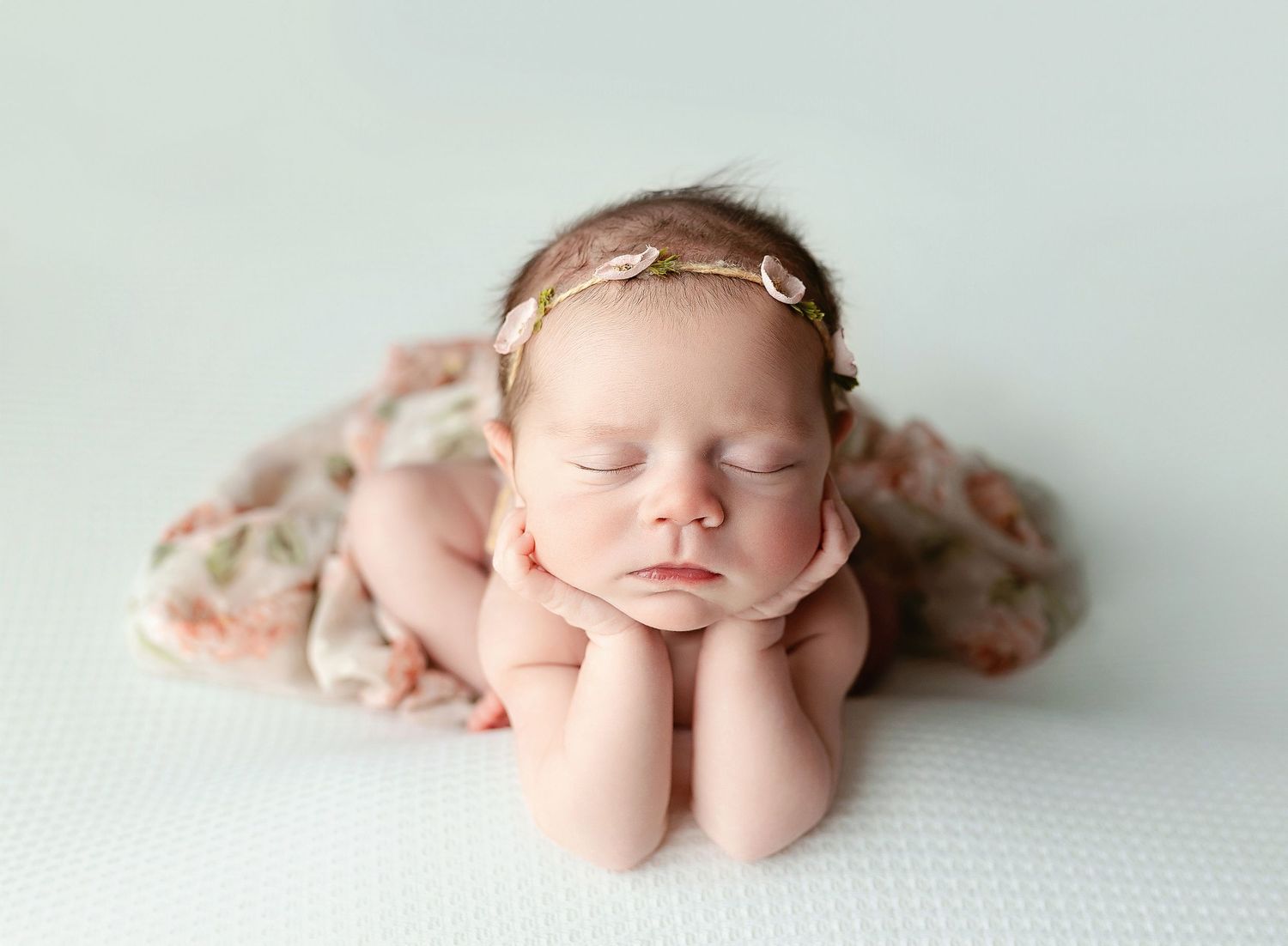 A newborn girl with floral wrap. Greenville, SC newborn photographer, Easley SC newborn photographer, Upstate SC newborn photo