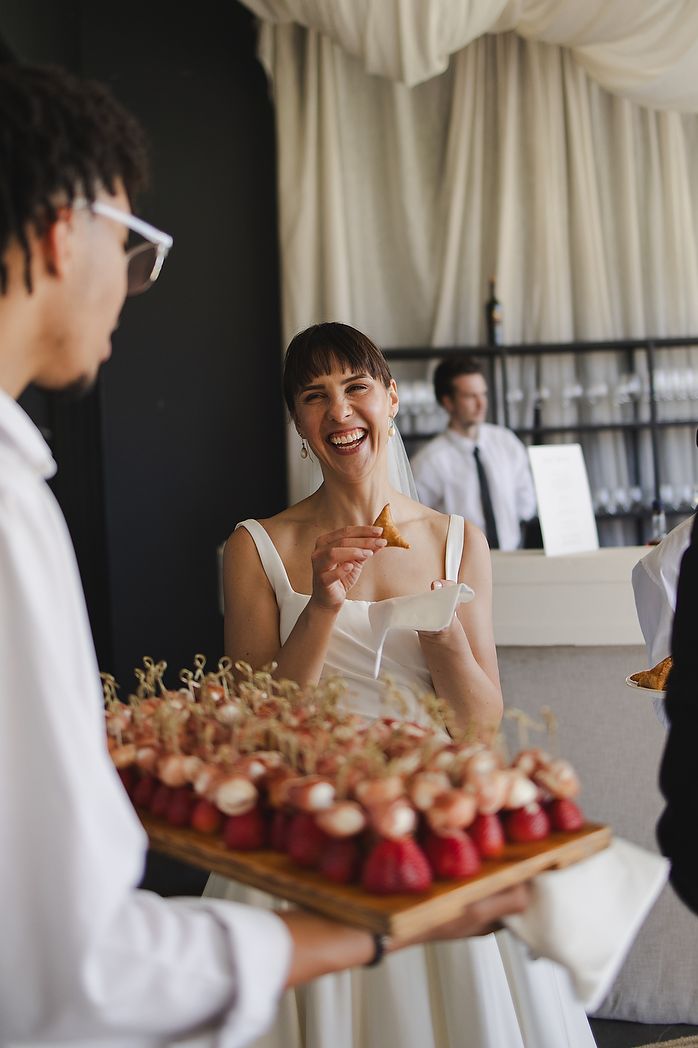 Bride during canapes being served.