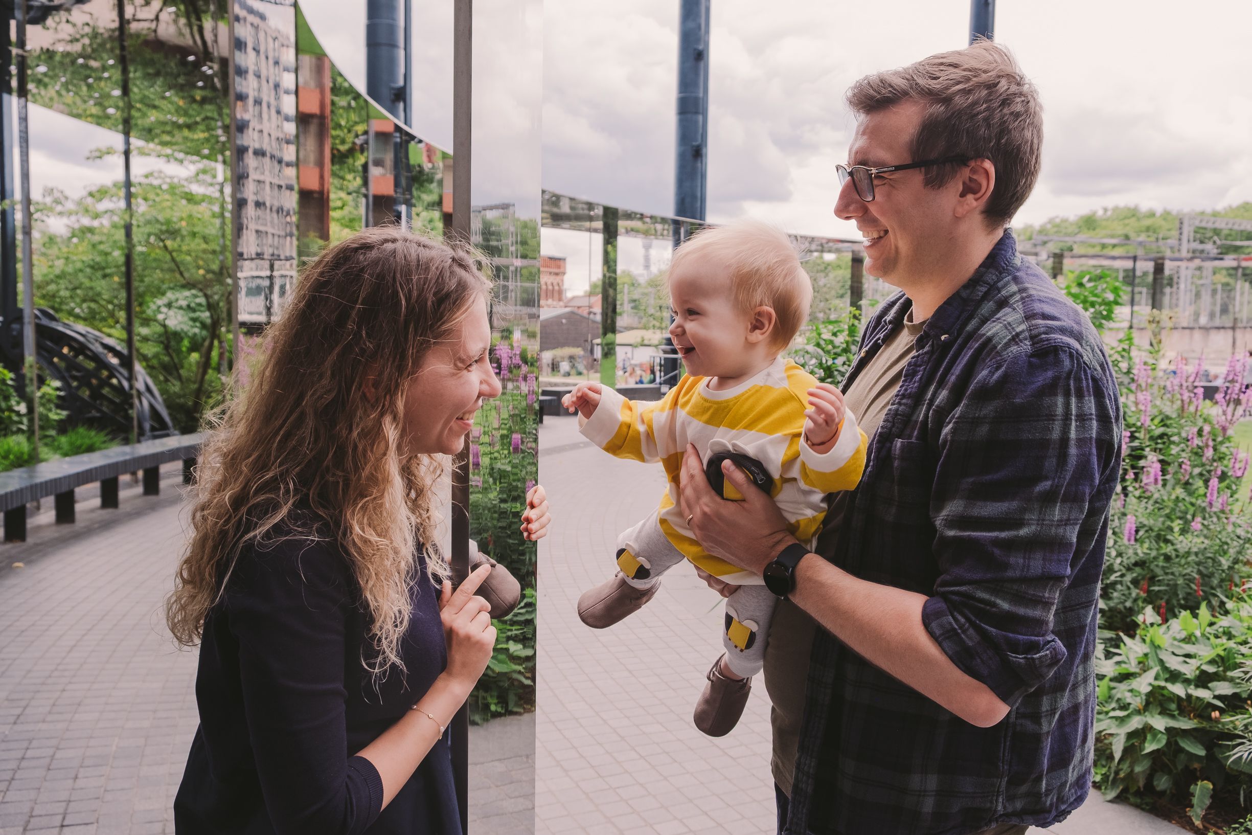 Series of connected photos capturing spontaneous moments outdoors on a cloudy day.