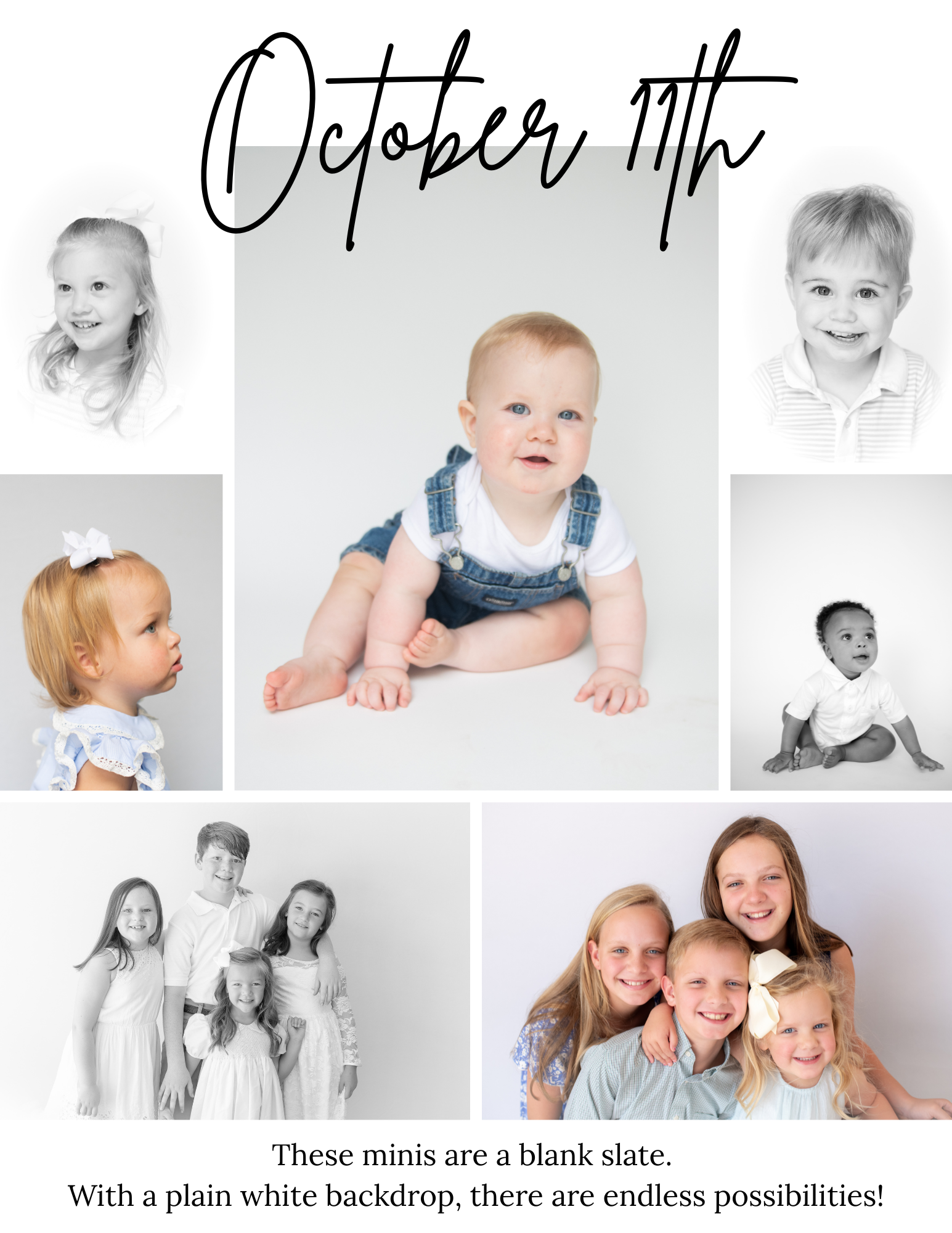 Collection of professional white backdrop studio portraits showing key moments and milestones.