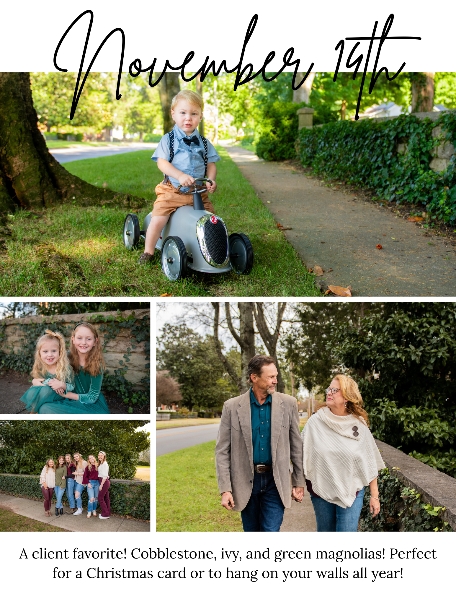 Fall engagement session along tree-lined cobblestone path with autumn colors.