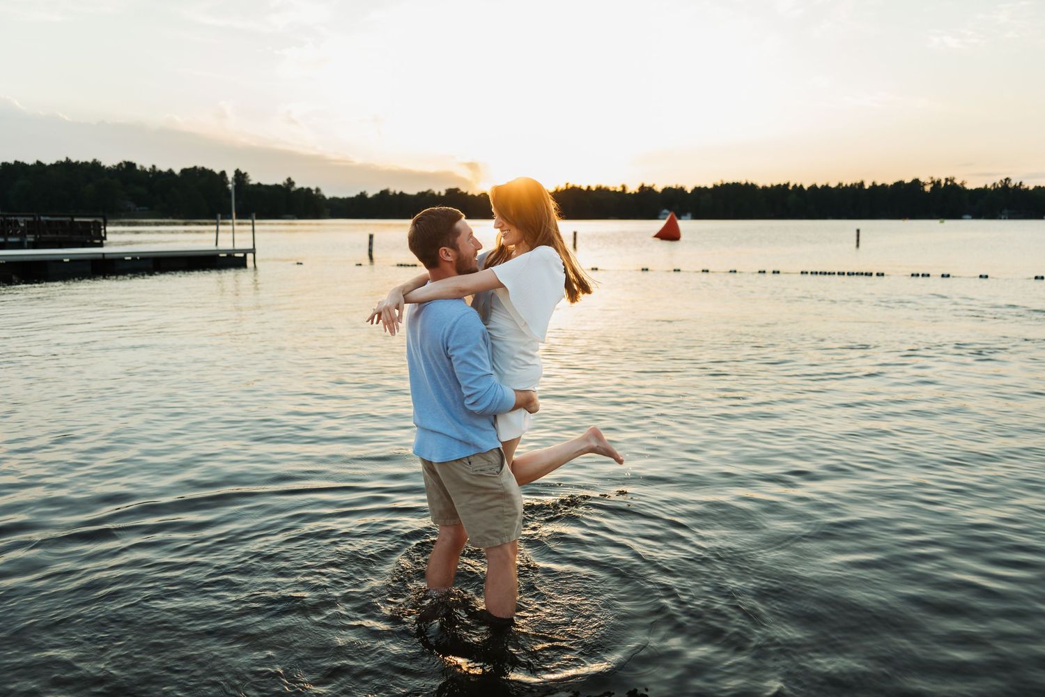lake golden hour engagement