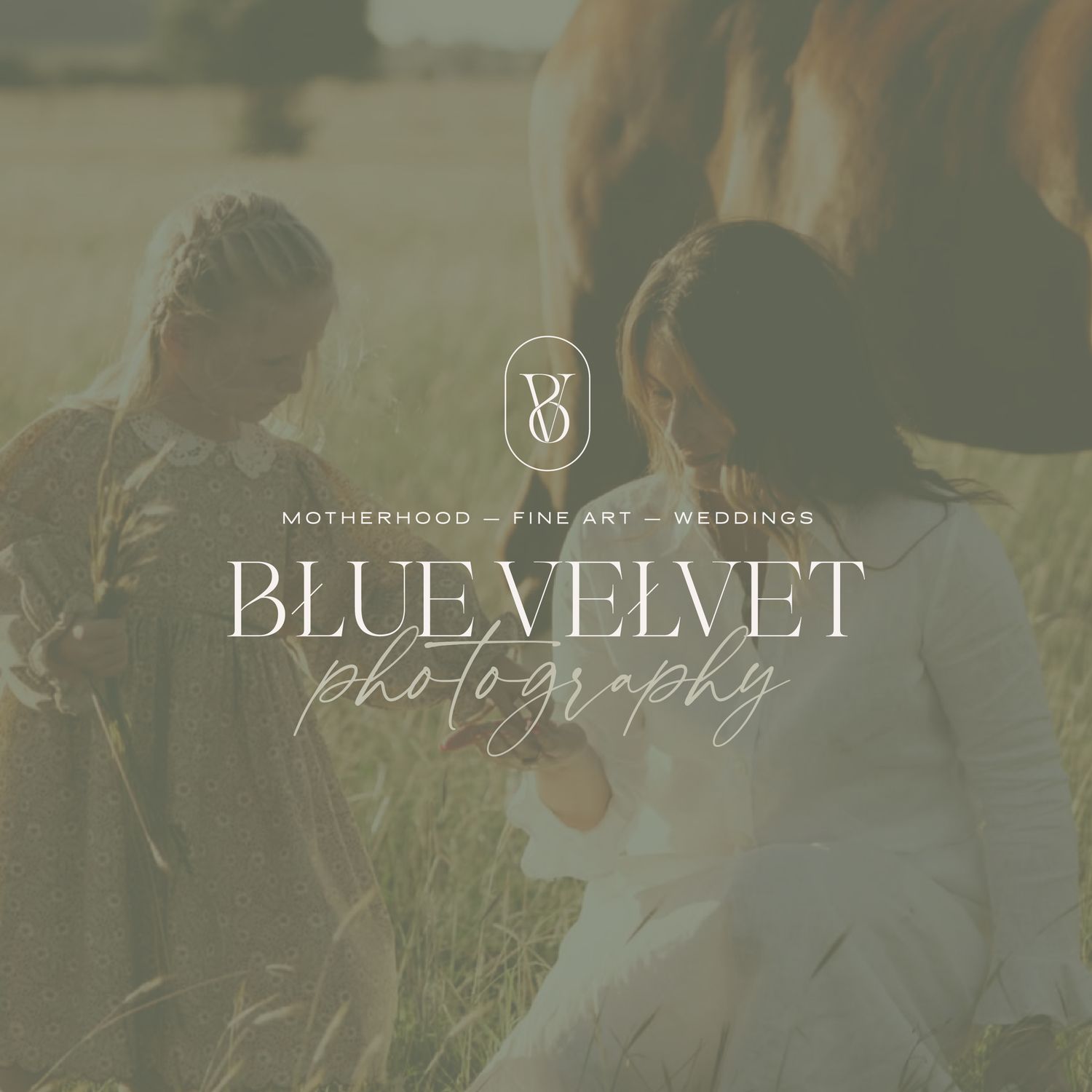 Soft and romantic photography logo design with sunlit outdoor scene in muted earthy tones.