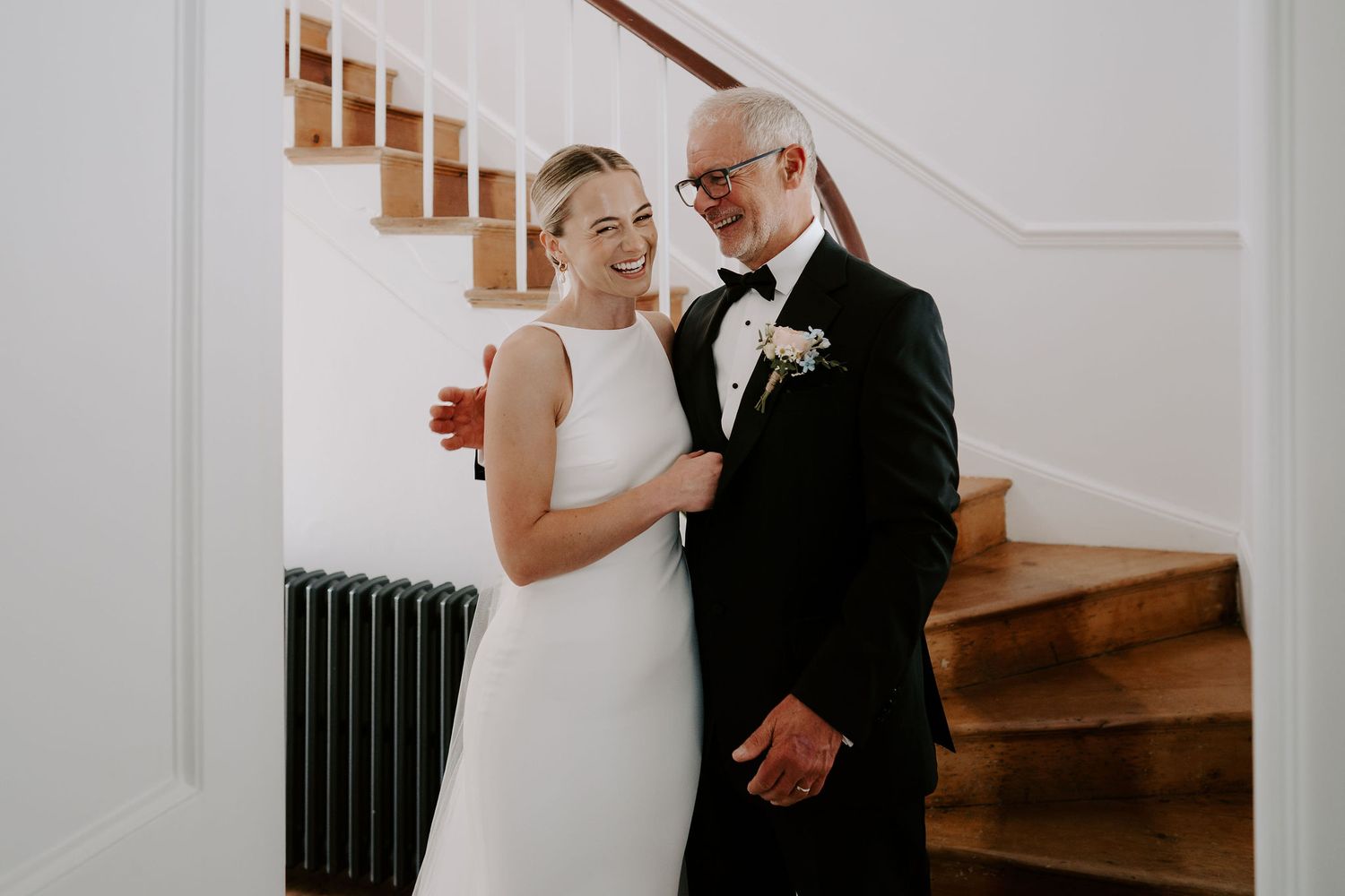Tunnels Beach Wedding Venue in North Devon, Bride first look with dad