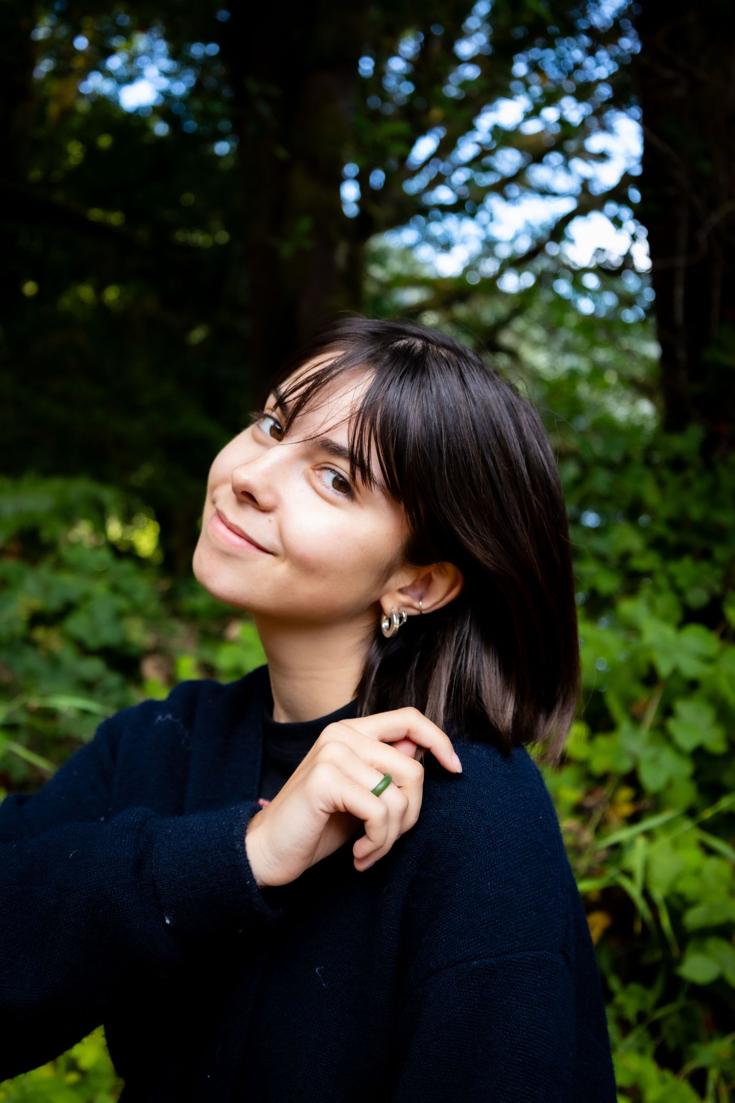 Portrait of young girl in Portland OR forest.