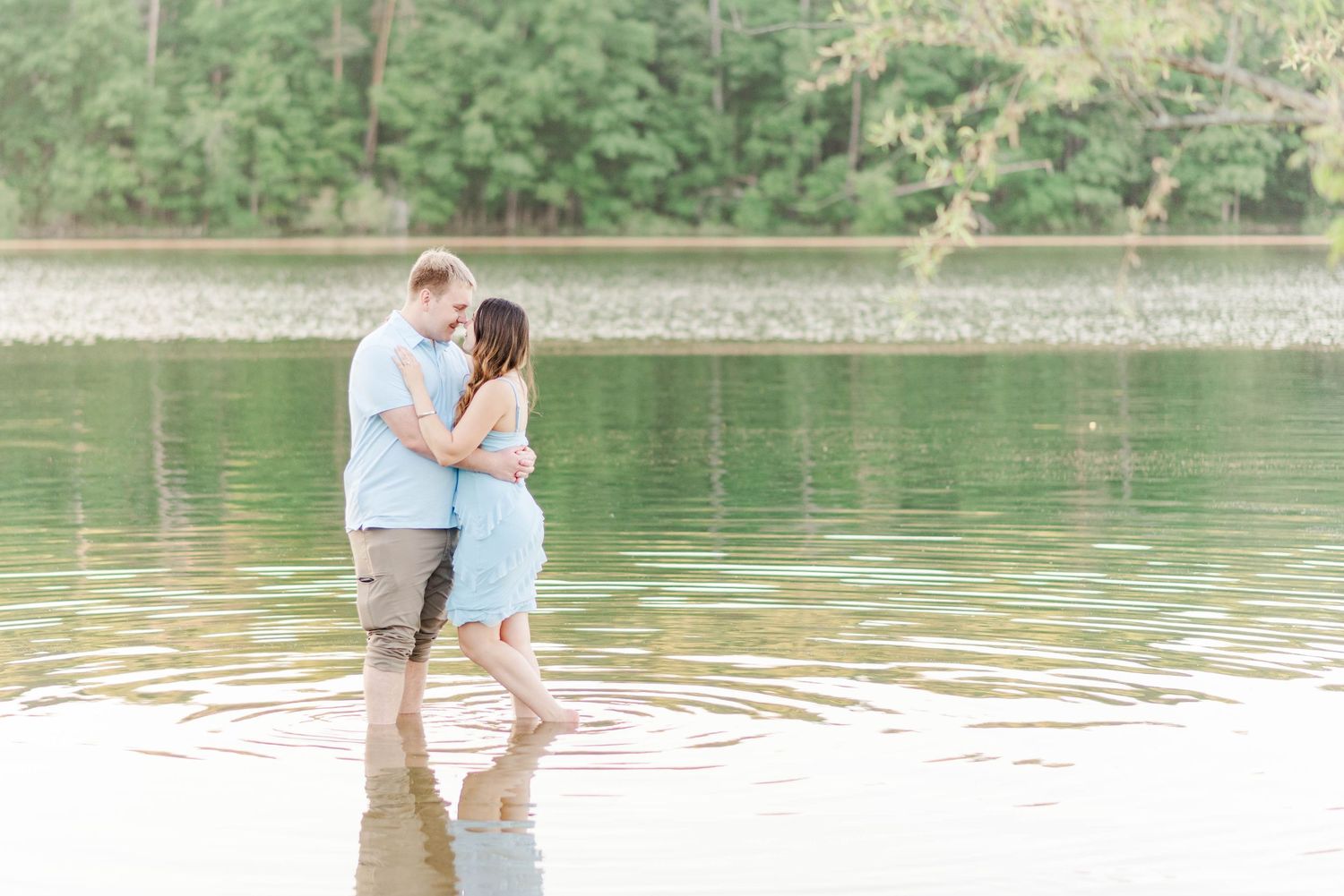 Engagement session at Quemahoning Reservoir in Johnstown Pennsylvania, intimate pose in the water