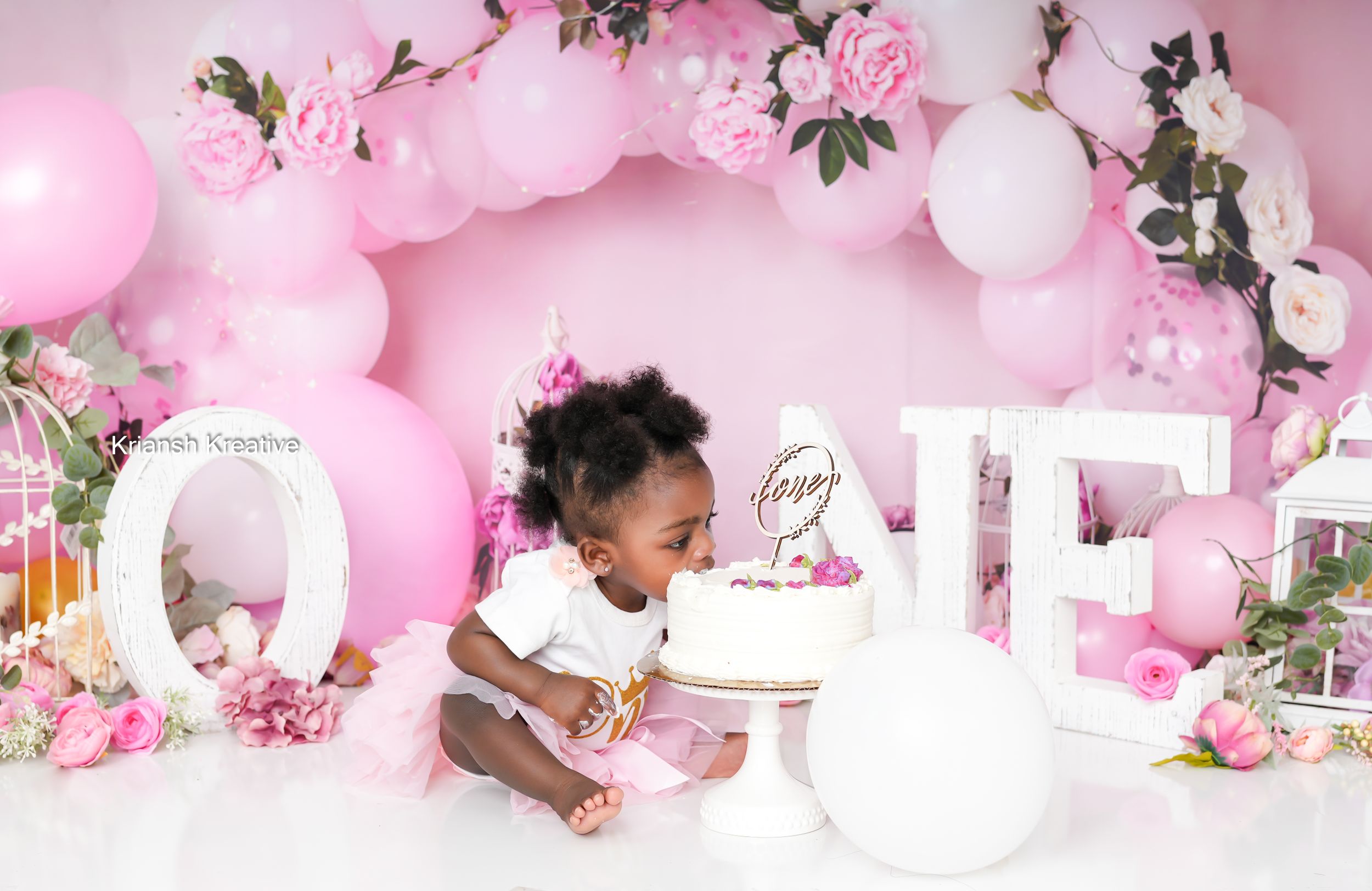 cake smash pink african american black theme magical studio herndon fairfax dmv virginia girl baby newborn maternity ornaments  boho