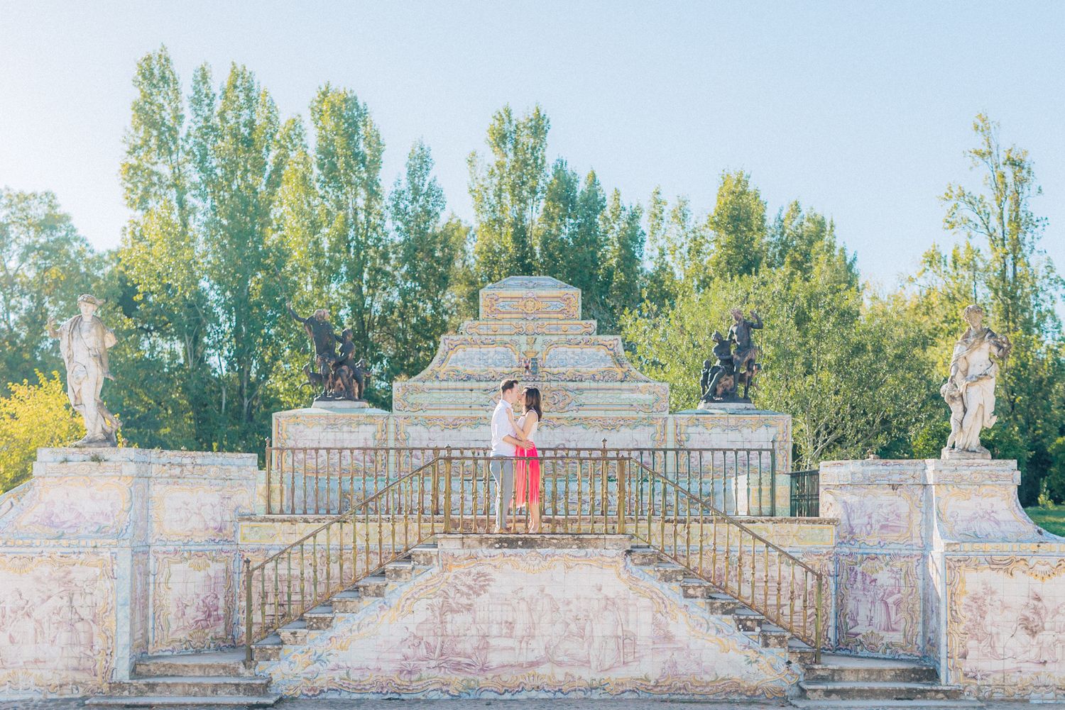 Romantic engagement photoshoot at Queluz palace in Sintra during a Destination Wedding in Portugal