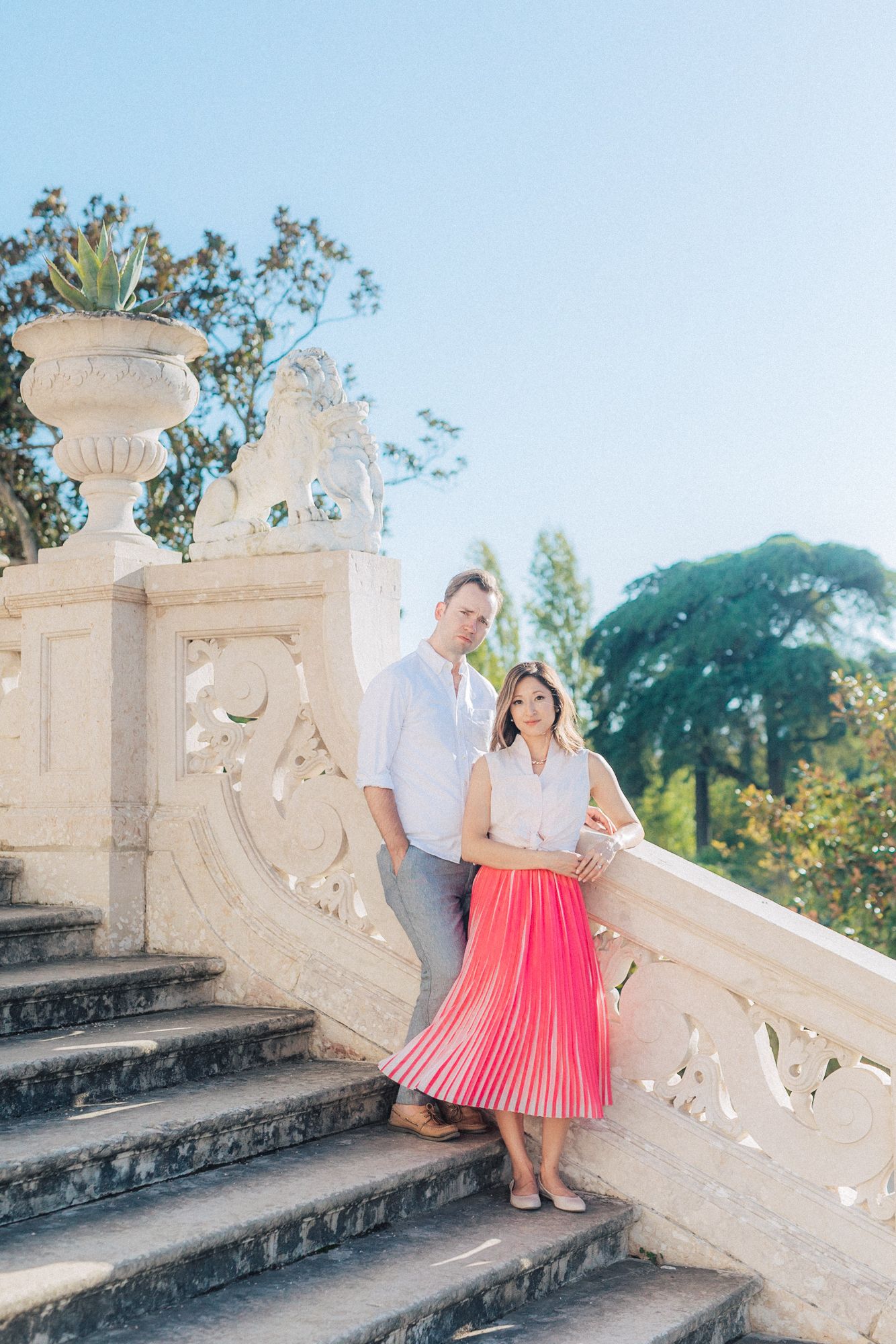 Romantic engagement photoshoot at Queluz palace in Sintra during a Destination Wedding in Portugal