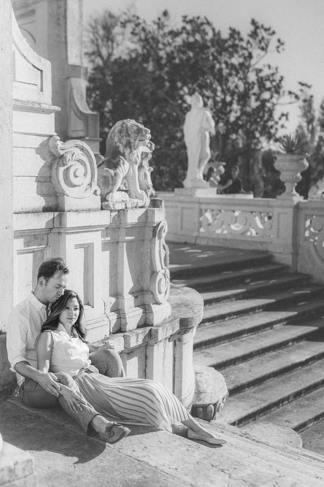 Romantic engagement photoshoot at Queluz palace in Sintra during a Destination Wedding in Portugal