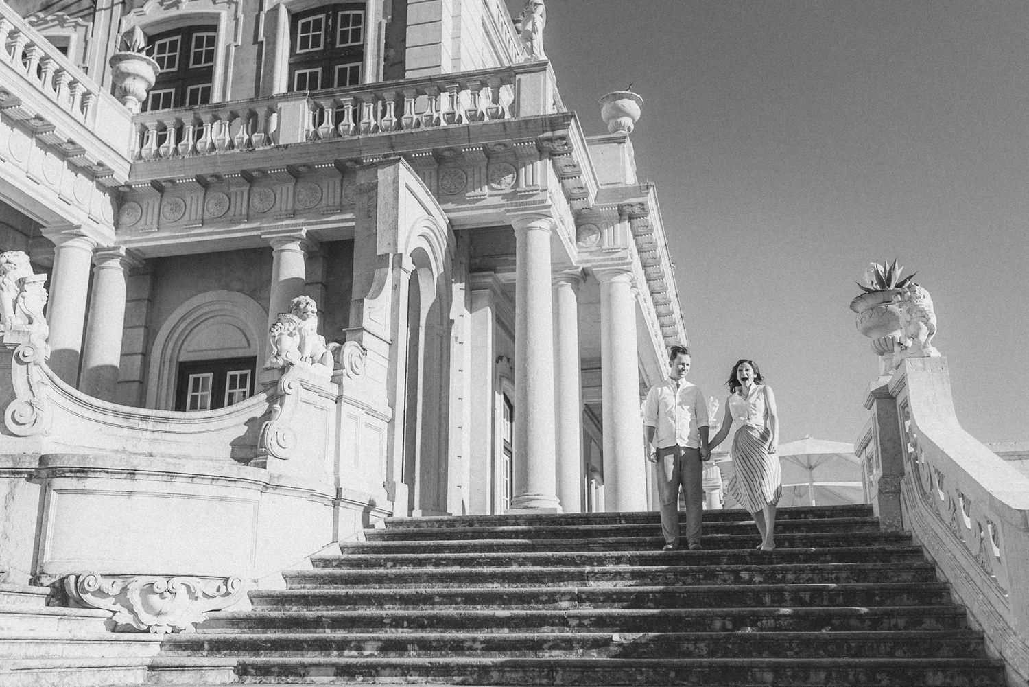 Romantic engagement photoshoot at Queluz palace in Sintra during a Destination Wedding in Portugal