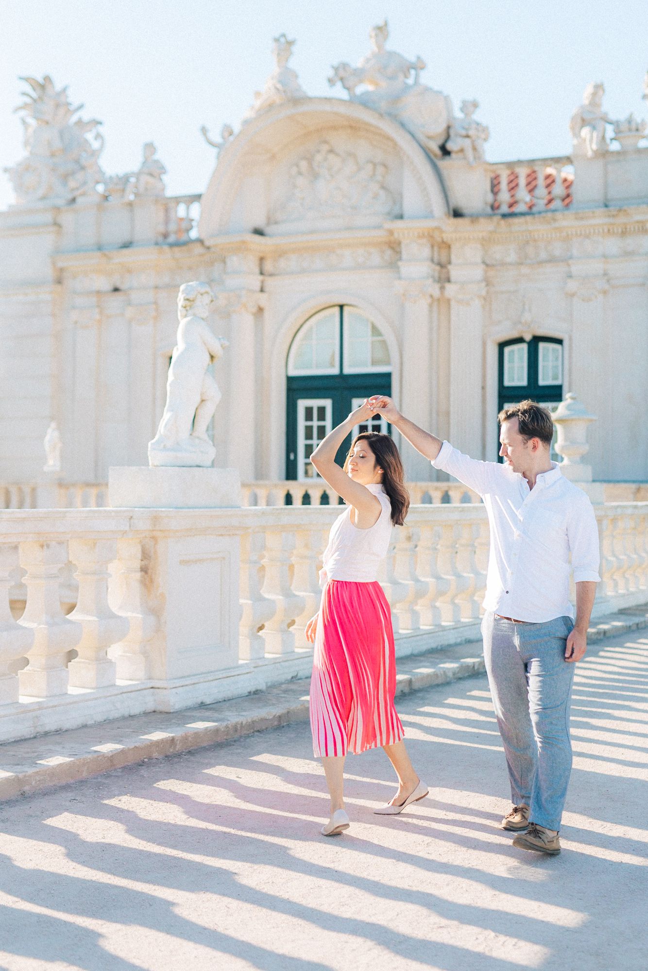 Romantic engagement photoshoot at Queluz palace in Sintra during a Destination Wedding in Portugal