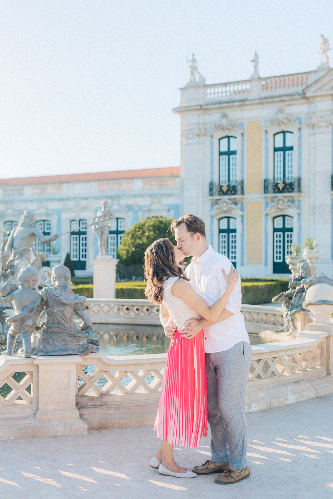 Romantic engagement photoshoot at Queluz palace in Sintra during a Destination Wedding in Portugal
