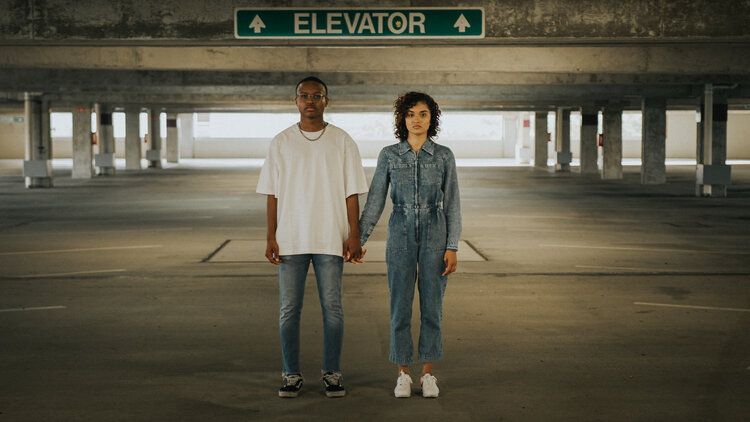 couple in parking garage