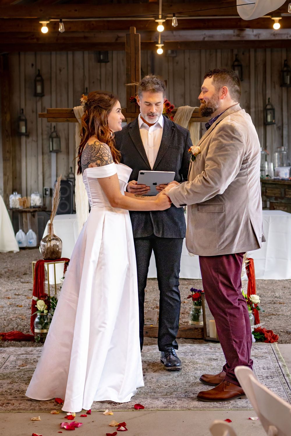 a bride and groom saying their vows