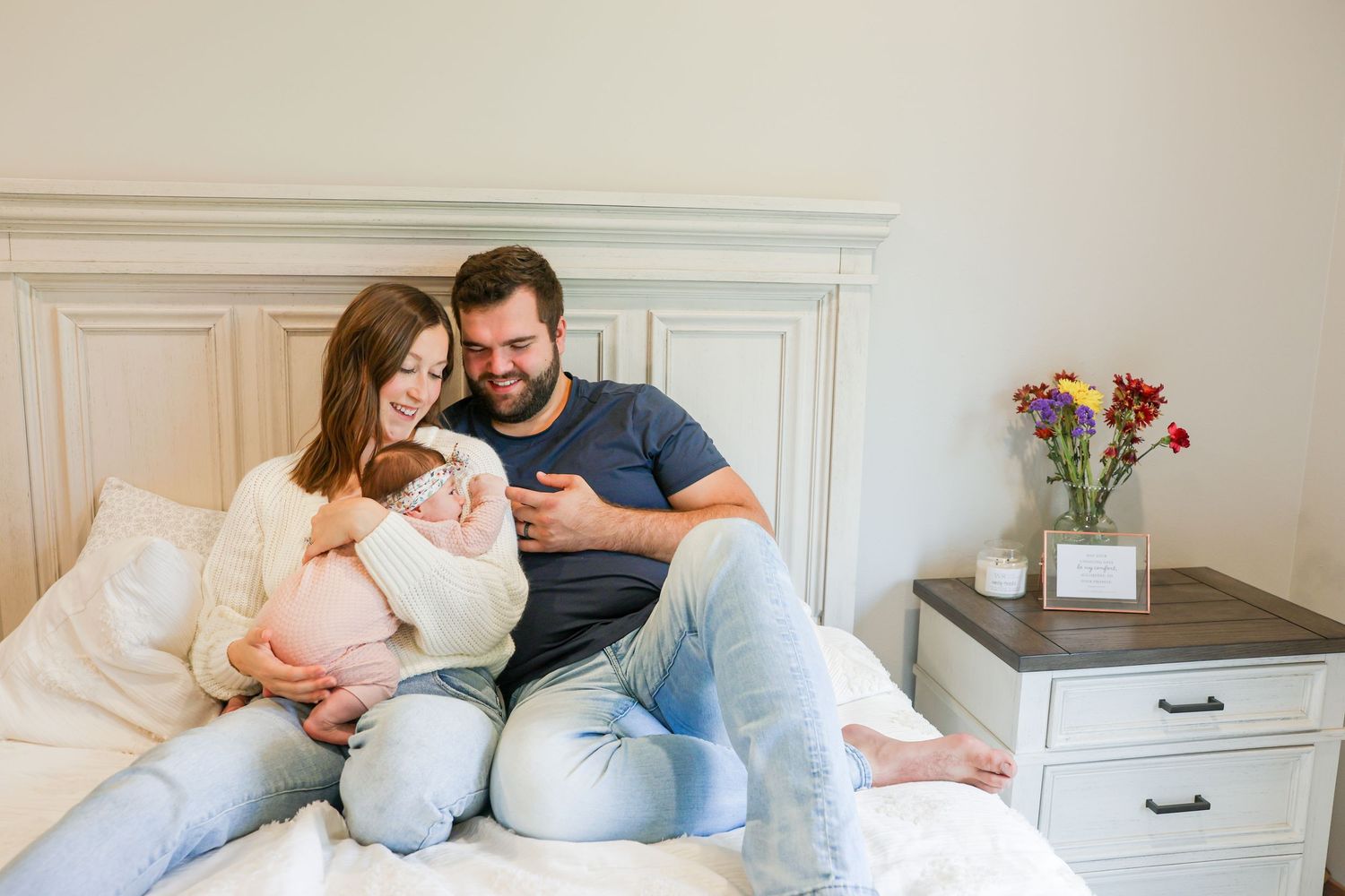 Newborn in home family session with 3 month old taken by Josie Marie Studios.