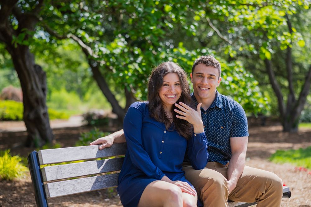 Fiancee showing off her engagement ring after proposal at Japan House at UIUC