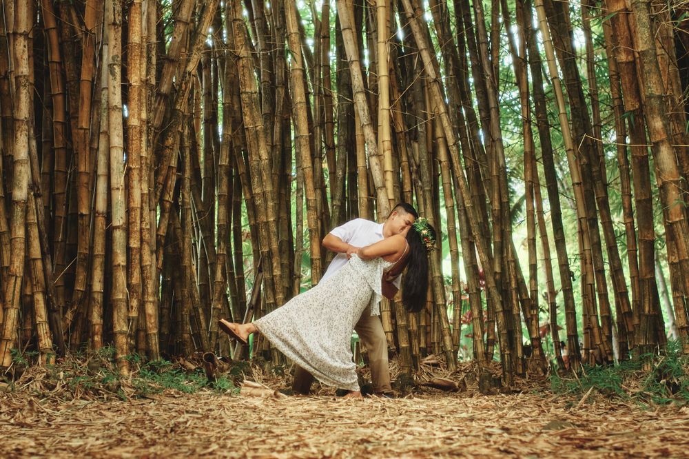 A dreamy portrait of a bride twirling in a bamboo forest.