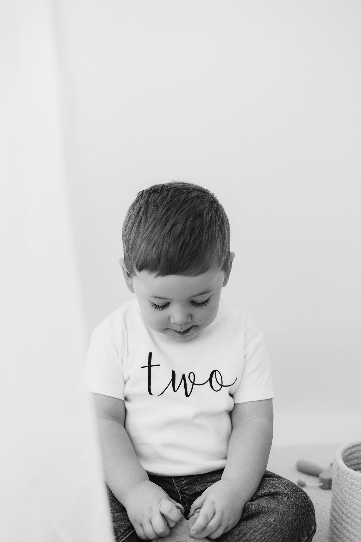 Second birthday photography Nottingham baby with simple neutral setup