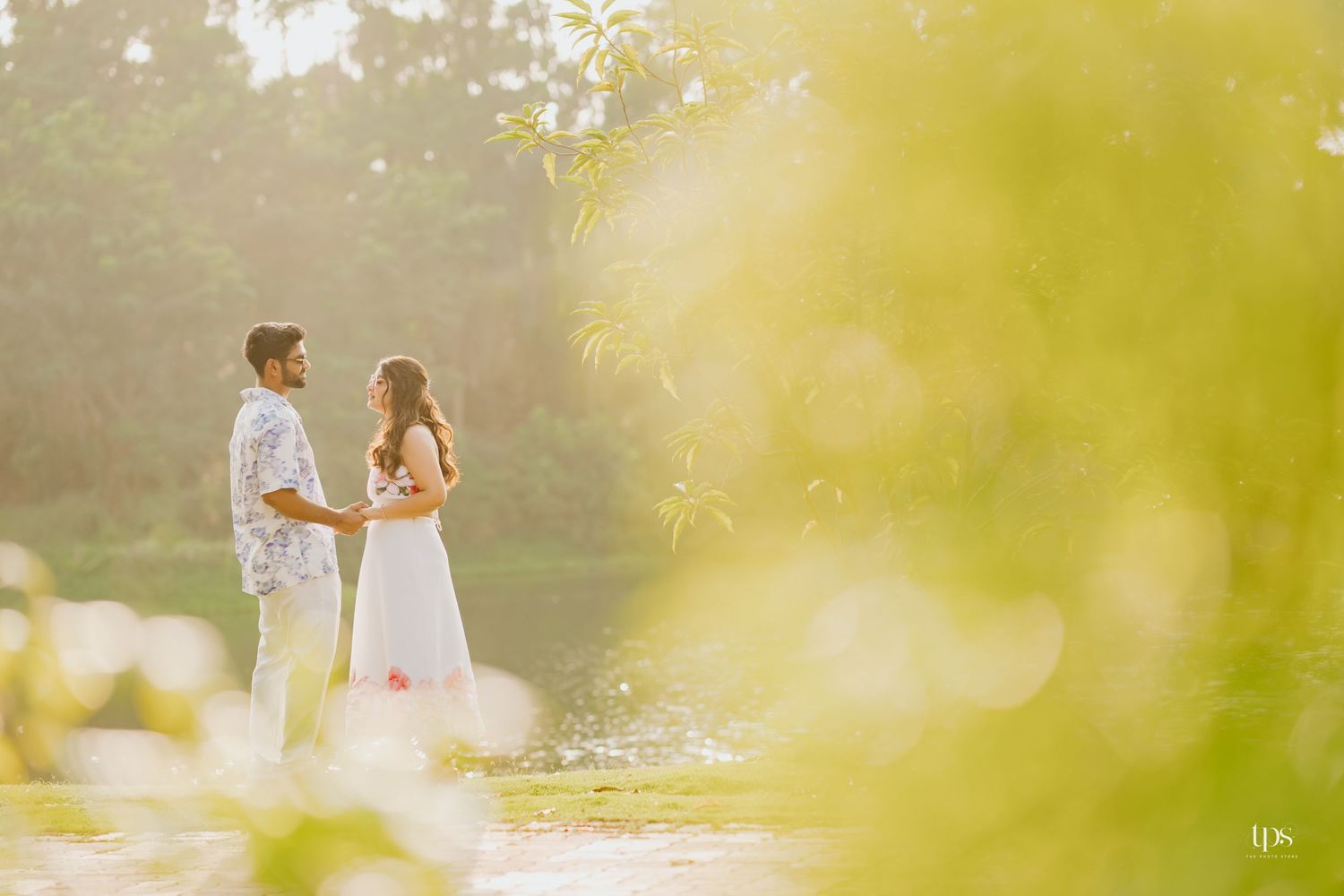 A dreamy golden hour portrait in a garden with soft bokeh effects.