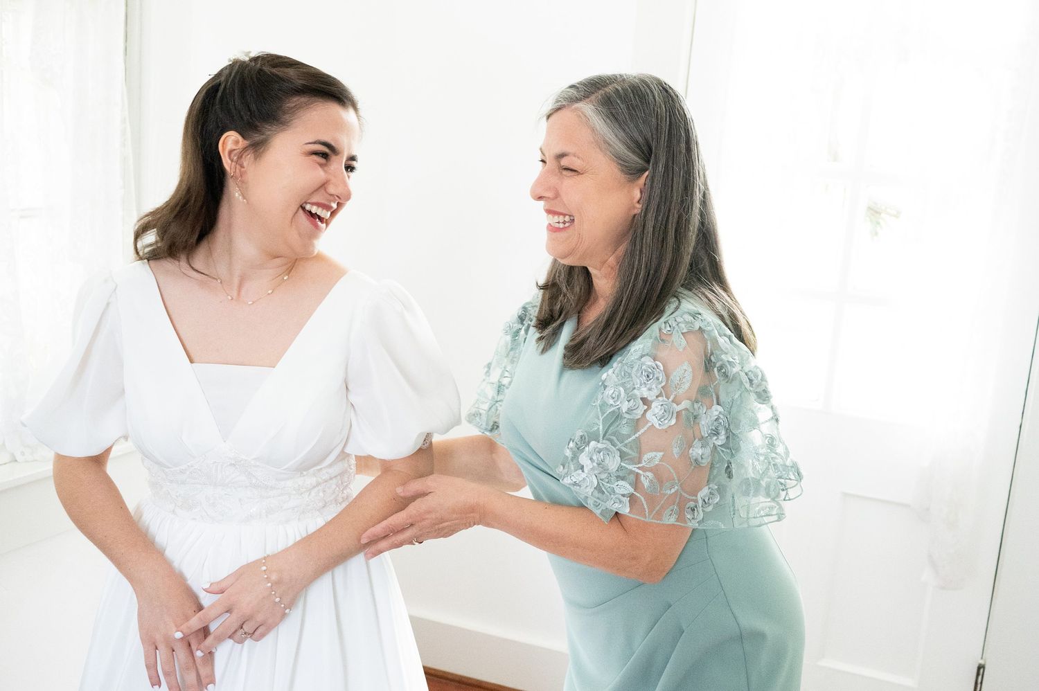 A series of candid moments captured in a bright indoor setting.