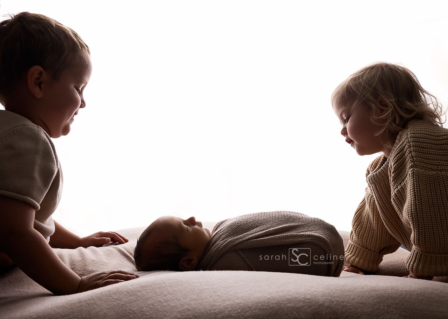 Collection of artistic silhouette photos showing intimate family moments against a white background.