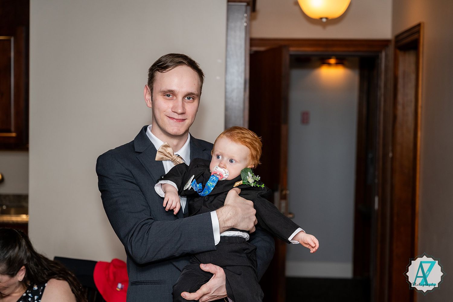 A montage of festive ballroom wedding photos showing dancing and celebration at an indoor venue with warm lighting.