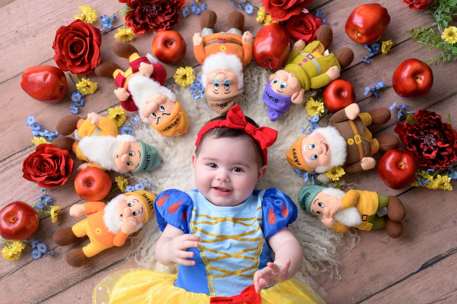 snow white and the seven dwarfs baby girl shot from above