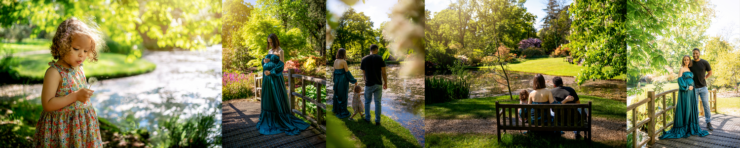 Outdoor family photoshoot in beautiful light at Exbury Gardens, New Forest UK.